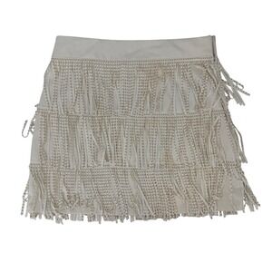 Blue B Collection White Faux Leather Studded Fringe Mini Skirt Western Boho M